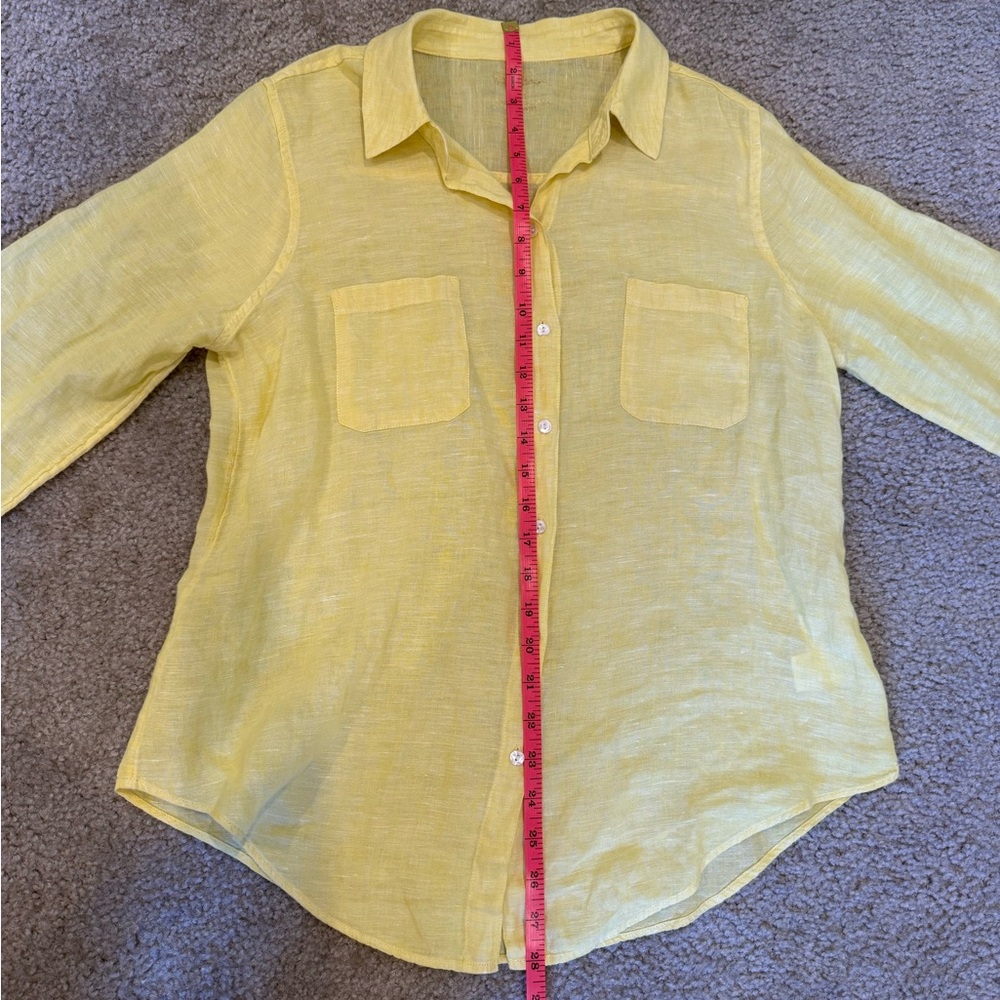 Lilly Pulitzer Yellow 100% Linen Button Down Shirt size Medium - Picture 5 of 7